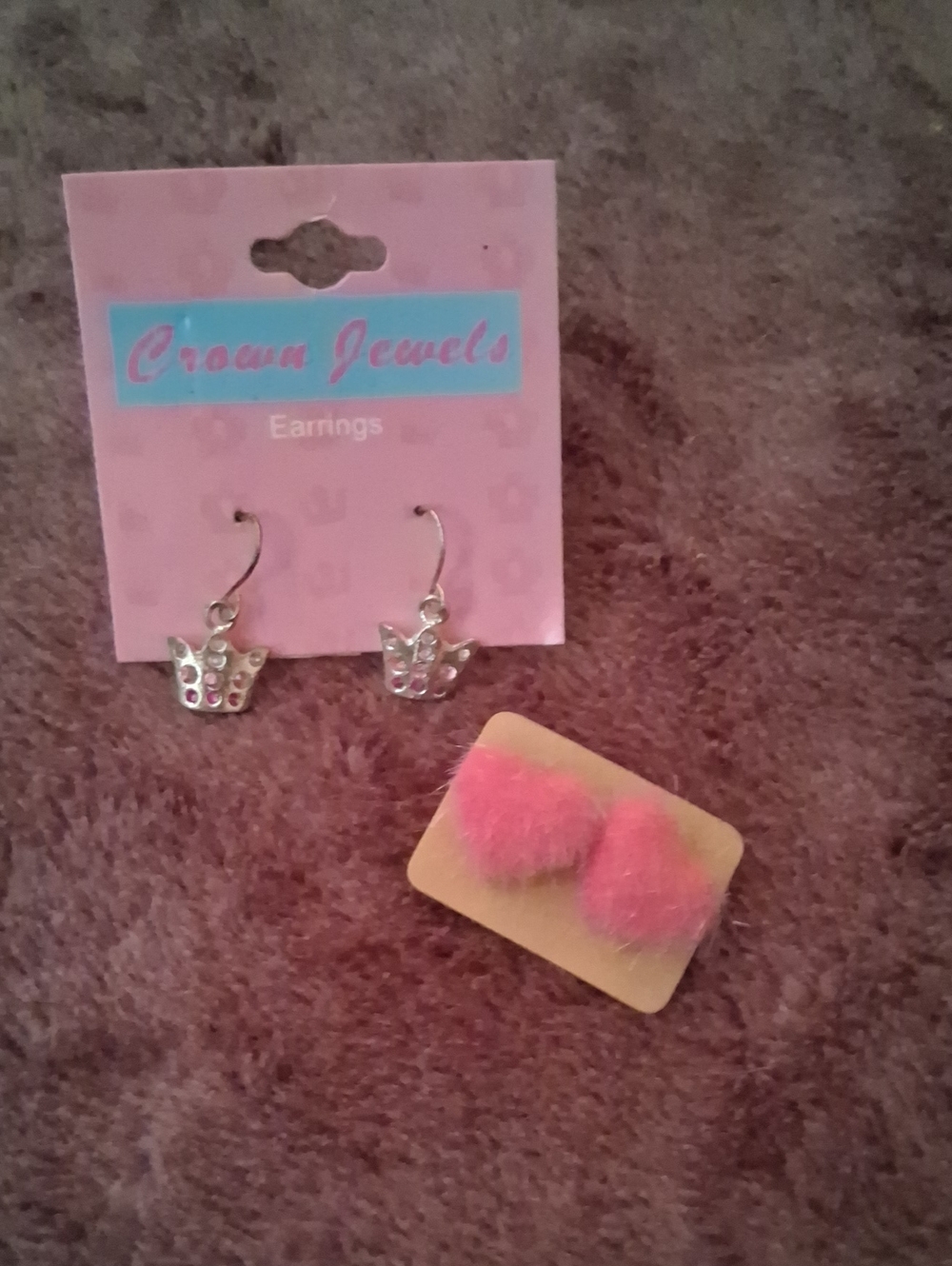 Kids Pink Crown Earrings and Pom Pom Studs
